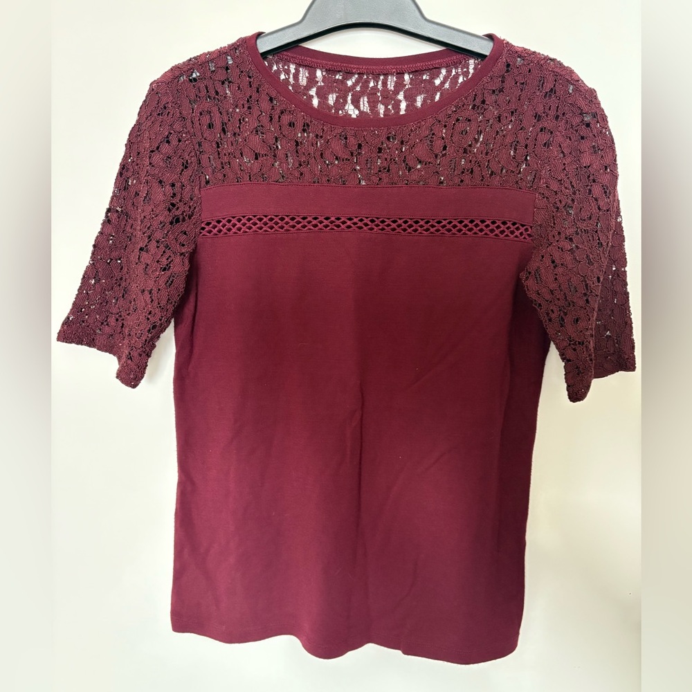 Chic Lace Sleeve Burgundy Blouse
